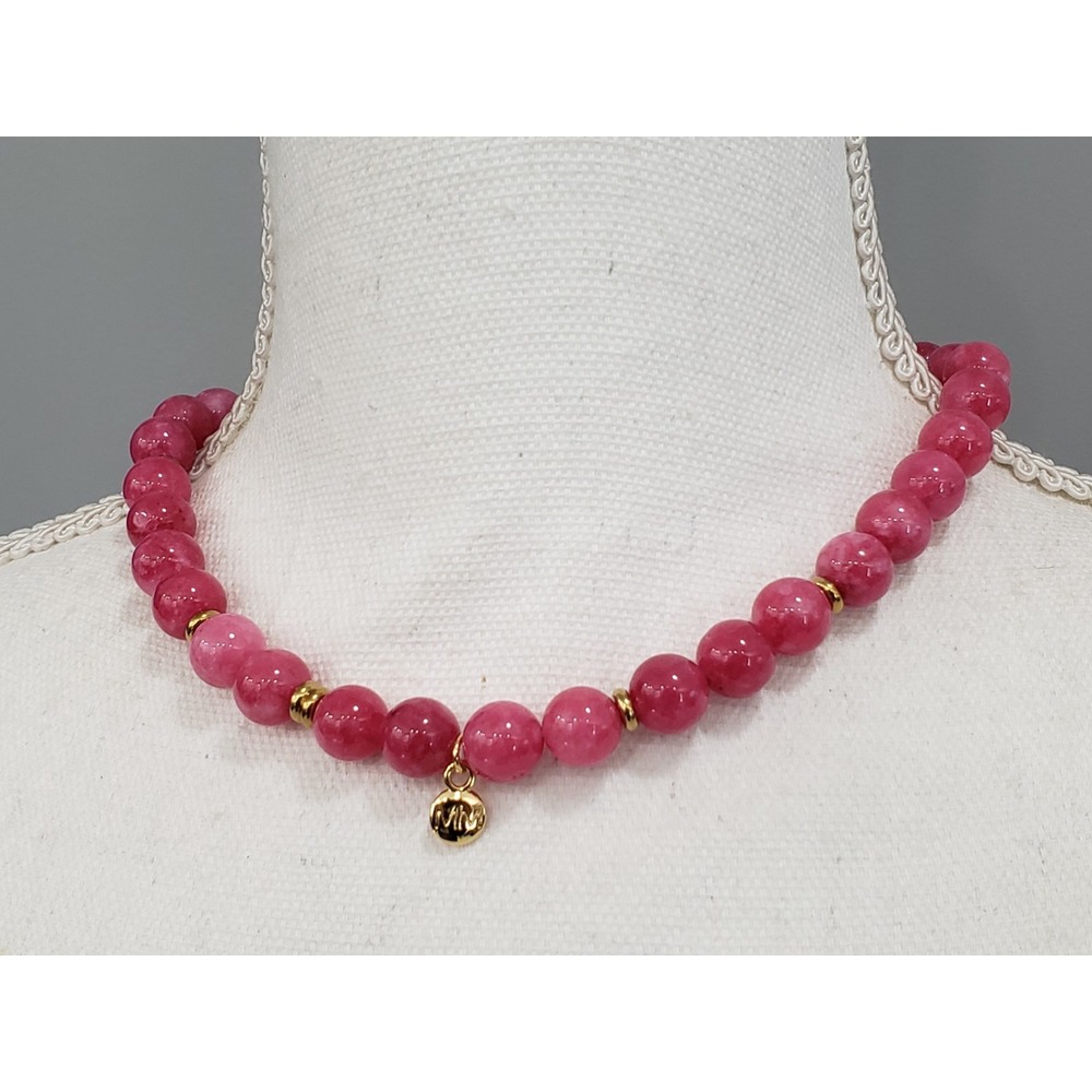 MAYAMAR Beaded Necklace with real PINK RHODONITE STACKER LAYERING GEMSTONE